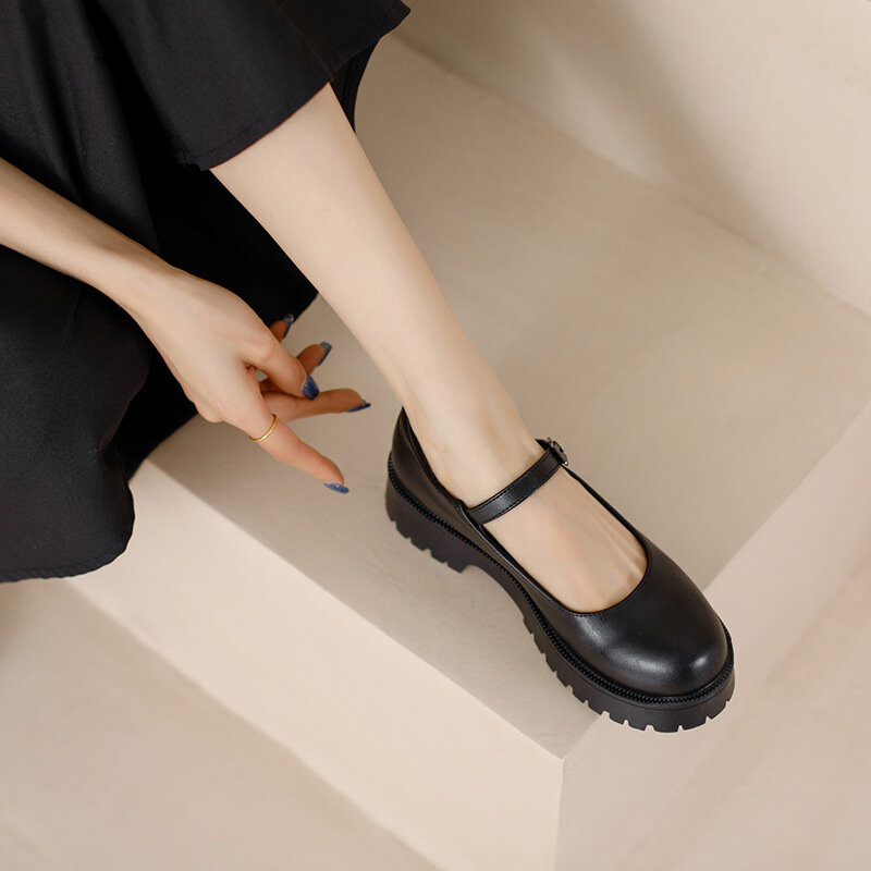 Zapatos Mary Jane de suela gruesa para mujer, calzado japonés de cuero pequeño con aumento, para primavera 2022