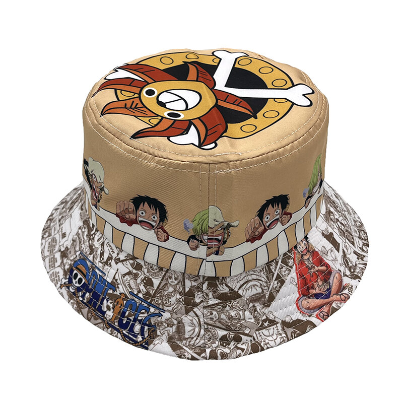 One Piece Bucket Hat Panama Cap The Pirate King Anime Luffy Harajuku Women Men Cotton Outdoor Sunscreen Wide Brim Hats Caps