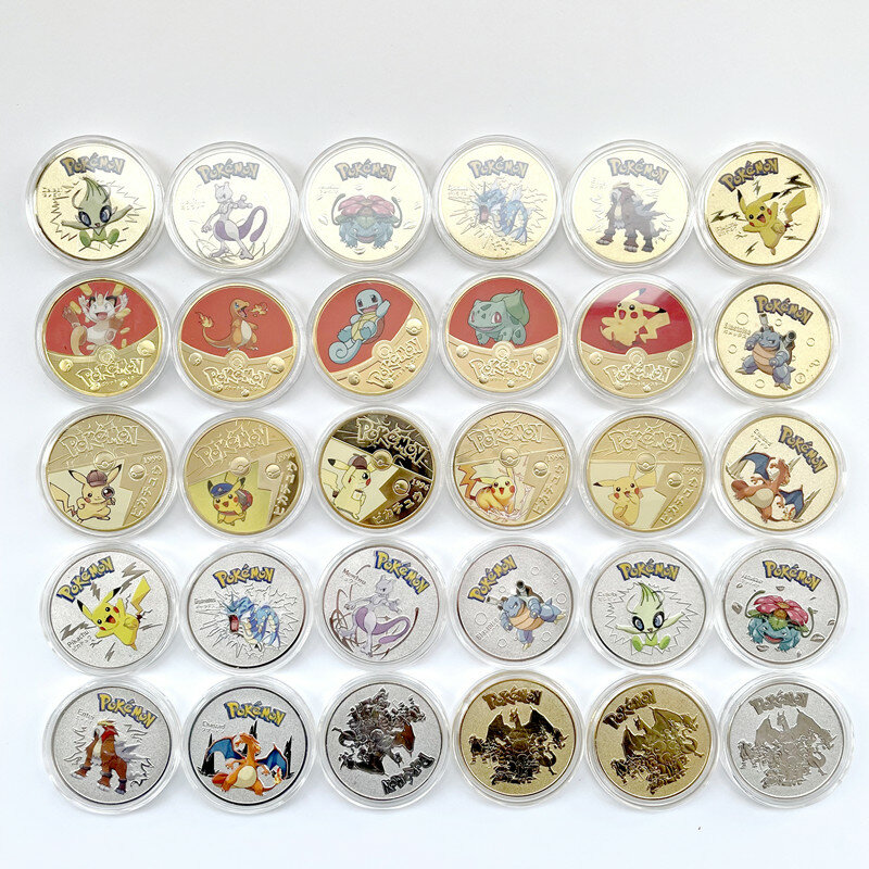 2021 charming pokemon moeda comemorativa kawaii pikachu padrões banhado a ouro cor 15 padrões coleção anime presentes perfeitos