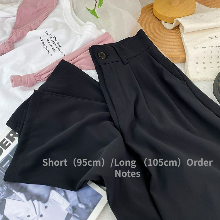 Calça comprida de perna larga para mulheres na Coreia do Sul, cintura alta, fina e drapeada, casual e versátil, calça comprida preta