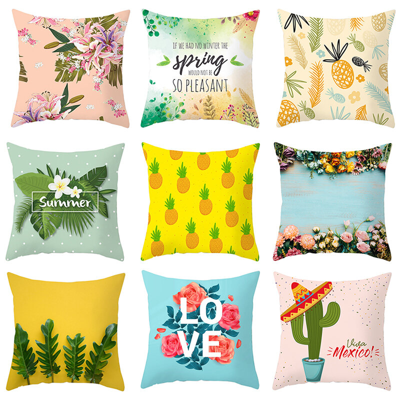 Cute Cactus Pillowcase Peach Skin Pillow Covers Flowers Leaf Pillowcases Cushion Cases Home Textiles Fruit Printed Pillowclips