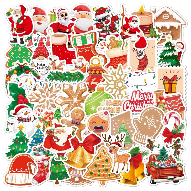50/100Pcs Kawaii Colorful Christmas Sticker Santa Claus Snowman Christmas Tree Laptop Skateboard Thin New Year Gift Sticker