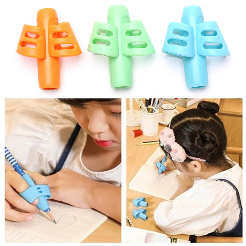 3 pacote de dois dedos macio silicone caneta aperto crianças escrita ferramenta de correção de treinamento aperto caneta criança iniciante aperto caneta corrector