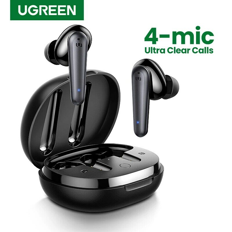 UGREEN-auriculares inalámbricos HiTune T1 con Bluetooth 5,0, dispositivo de audio estéreo con 4 micrófonos, TWS, auténtico, 24H de reproducción, carga USB C