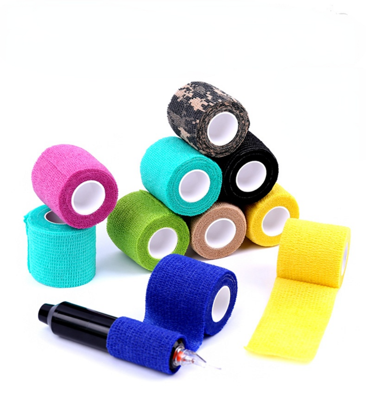 Bandagem-Accesorios de tela no tejida de 5 piezas, mango de tubo desechable, agarre autoadhesivo, elástico, suministros de tatuaje de Color aleatorio