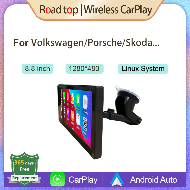 8.8 "Linux Tohch หน้าจอไร้สายของ Apple CarPlay สำหรับ Volkswagen Porsche Skoda VW Android Auto Airplay BT GPS นำทาง