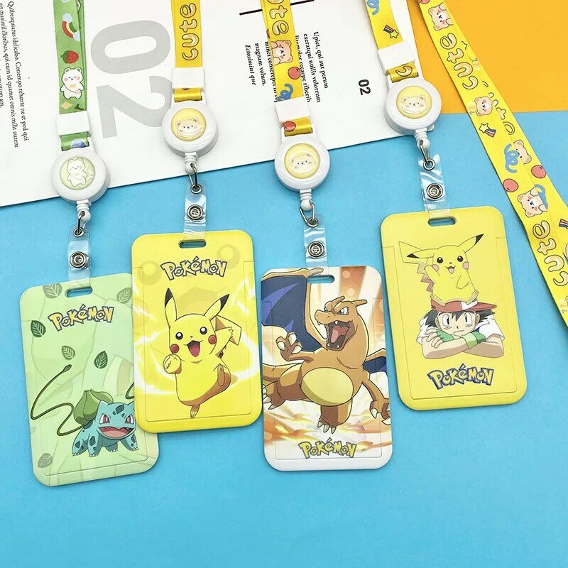 New Pokemon ABS Card Cover Cartoon Pikachu Charizard Cute Elf Print Student Campus Hanging Neck Bag Card Holder cordino ID Card