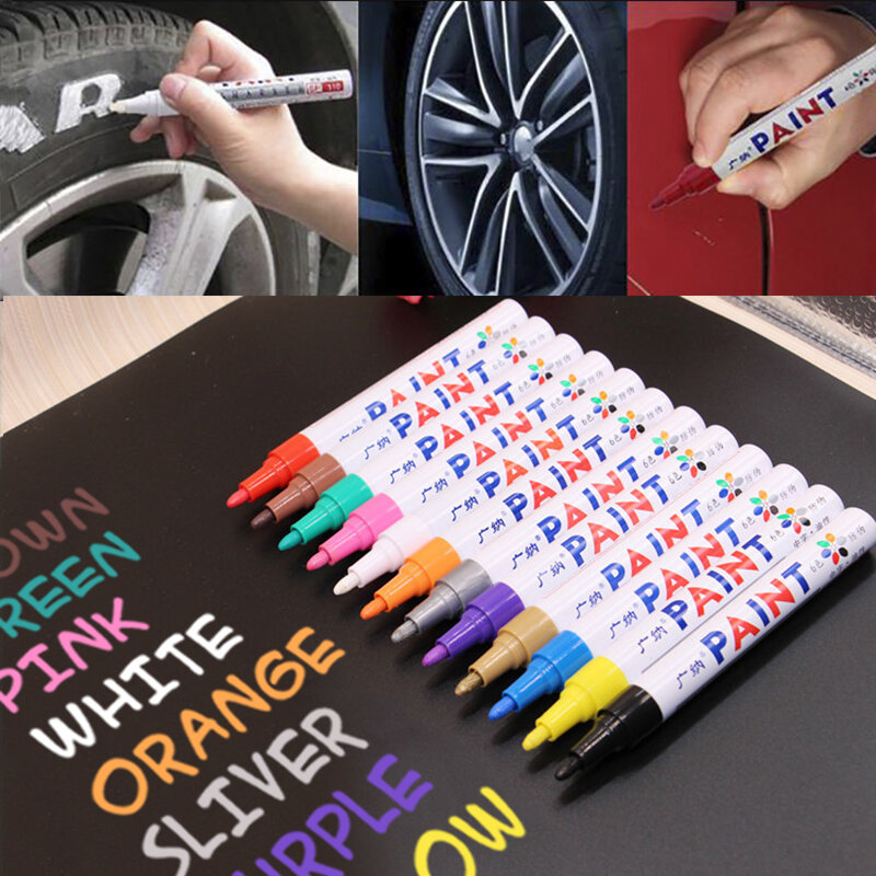 Stylo marqueur de peinture Permanent en caoutchouc blanc étanche, 1 pièce de 12 couleurs, stylo graffiti pour peinture sur pneus de voiture, bande de roulement, pneu environnemental
