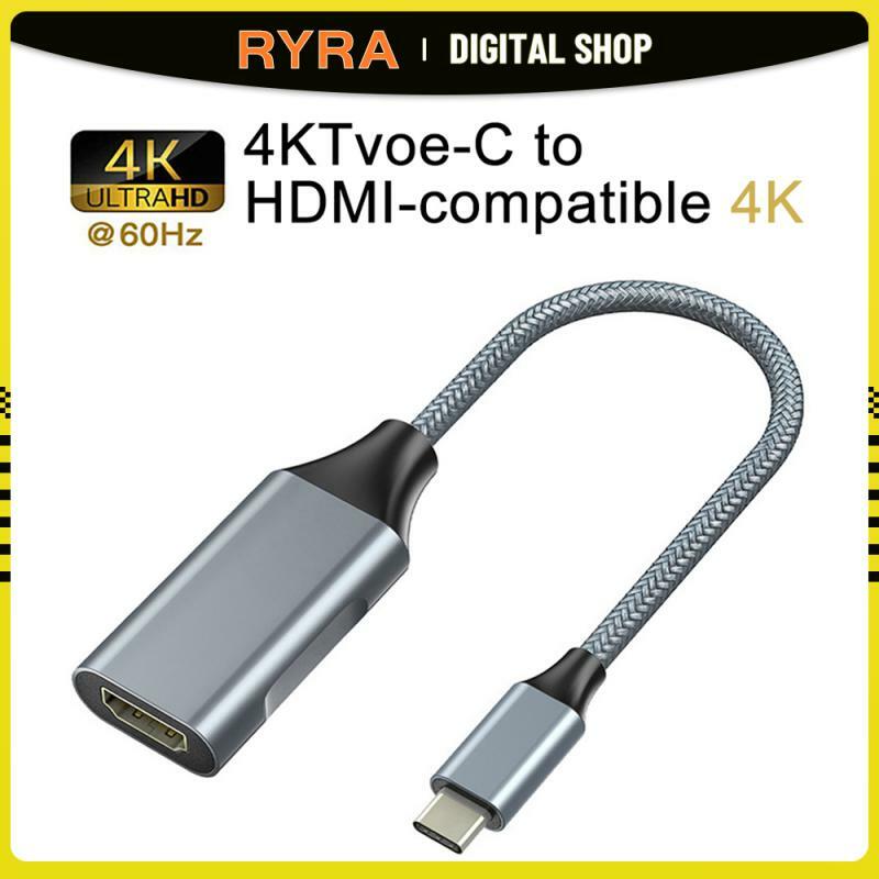 RYRA-c타입 비디오 컨버터 케이블, 4K 어댑터 코드 c타입 To HDMI 호환 컨버터, 노트북 핸드폰 Type-C HDMI 어댑터용