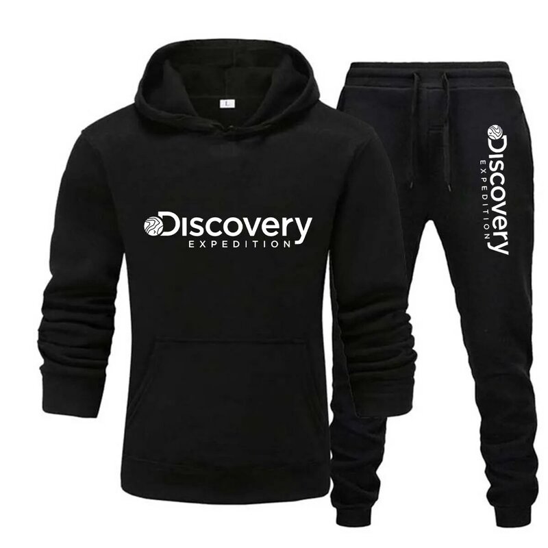 Мужской спортивный костюм Discovery Channel, теплый свитшот с капюшоном и спортивные штаны, Осень-зима 2022