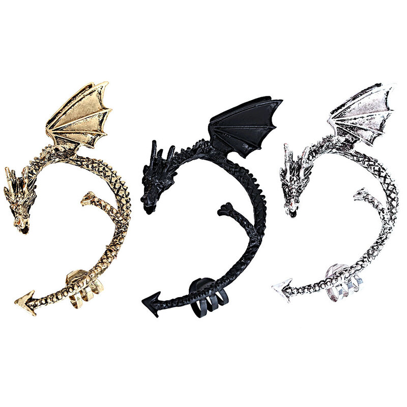 2pcs Punk Vintage Dragon Ear Clips Earrings Women Fairy Elf Wings No Pierced Earrings Jackets Jewelry Party EJ002