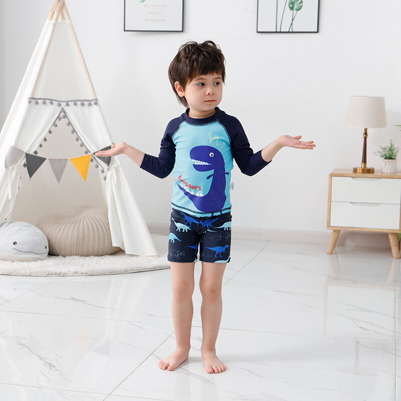 Baju Renang Anak-anak 2-13 Tahun 2022 Set 3 Bagian Baru dengan Topi Tabir Surya Kolam Renang Pantai Perlindungan UV Baju Renang Bayi Dinosaurus
