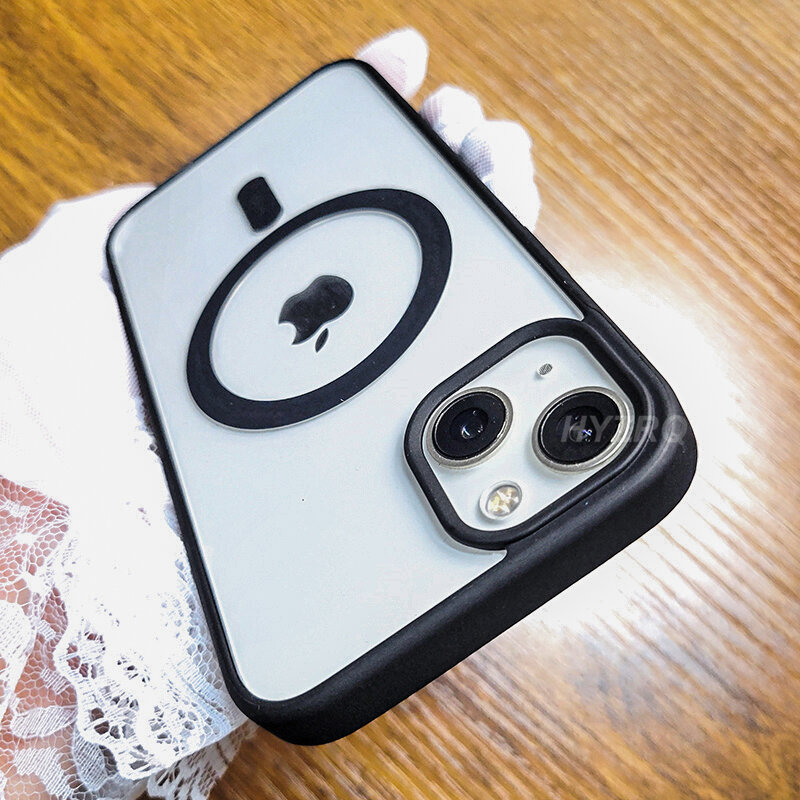 Прозрачный силиконовый чехол Magsafe для iPhone 11, 12, 13 Pro Max mini, прозрачный жесткий ударопрочный чехол из поликарбоната, роскошный бампер с зарядко...