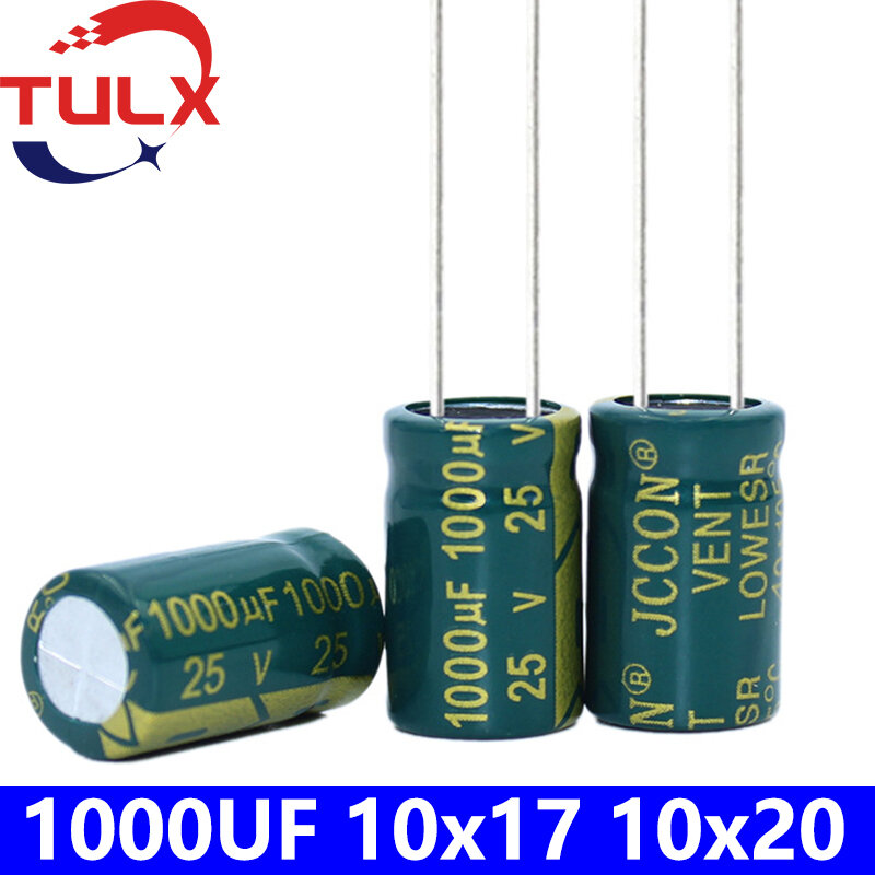 Capacitor eletrolítico de alumínio 1000uf25v 10x17mm de alta frequência do capacitor 25v do uf dos pces 1000 baixa resistência 25v1000uf 10x20mm