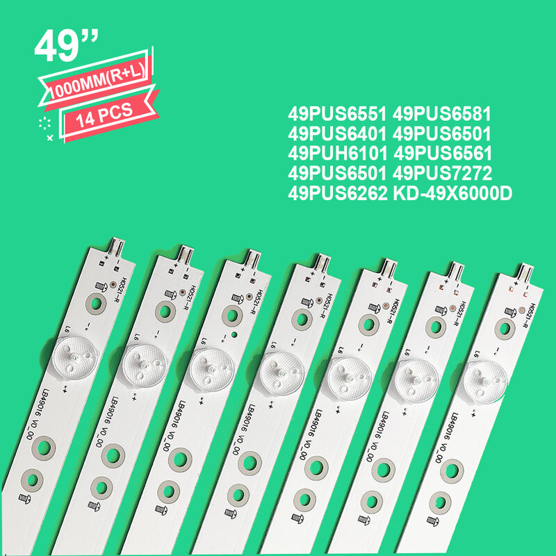 14pcs LED Backlight Strip for LB49016 V1_00 GJ-2K16-490-D712-P5-R/L 01N21 01N22 TPT490U2 49PUS6401 49PUH6101 49PUS6762 49PUS6272