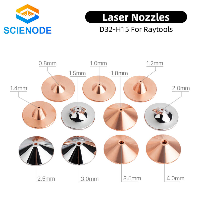 Scienode Fiber Laser Nozzles Dia.32mm H15 M14 Caliber 0.8-6.0 Single Double Layers Nozzle for Raytools Fiber Laser Cutting Head
