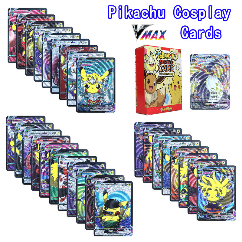 999 punkt Pokemon Karte Pikachu Cosplay Thor Luffy Goku Zoro Gengar Deadpool Charizard Vmax Spiel Schlacht Seltene Sammlung Karten Box