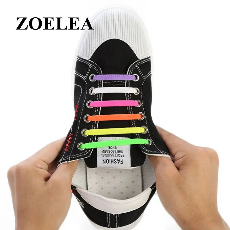 16 pçs/lote cadarços de silicone atacadores elásticos sapato especial sem laço cadarço para homens mulheres lacing borracha zapatillas 13 cores