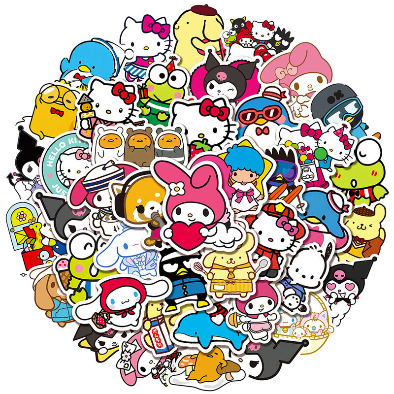 10/30/50 szt. Śliczny Mix Sanrio Cartoon Kuromi Hello Kitty naklejki Anime Notebook telefon dekoracyjna naklejka na pamiętnik dzieci zabawka