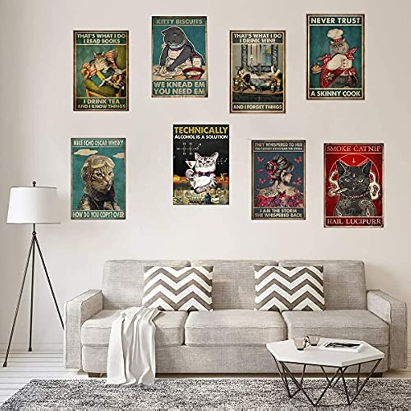 메인 쿤 고양이 세탁 레트로 금속 주석 기호, 금속 홈 바 기호 카페 농장 방 금속 포스터 재미있는 벽 장식 8x12inch