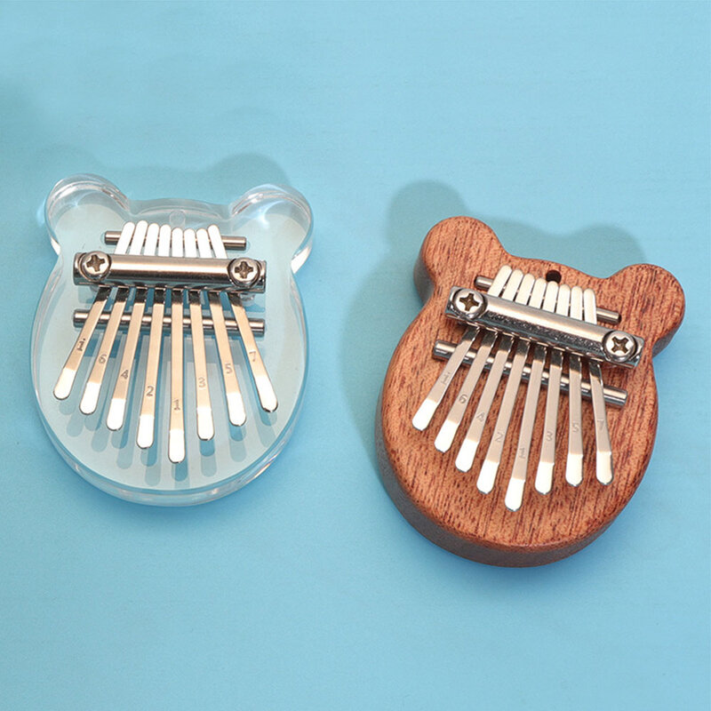 8 klucz Mini Kalimba kciuk fortepian drewniany/akrylowy mały poręczny Instrument muzyczny wisiorek Mbira prezent palec fortepian dla dorosłych dzieci