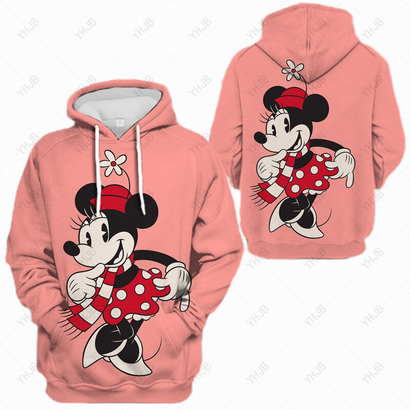 Moletom com capuz estampado com logotipo Disney Mickey Mouse feminino, pulôver casual com bolso, vermelho, esportivo, outono