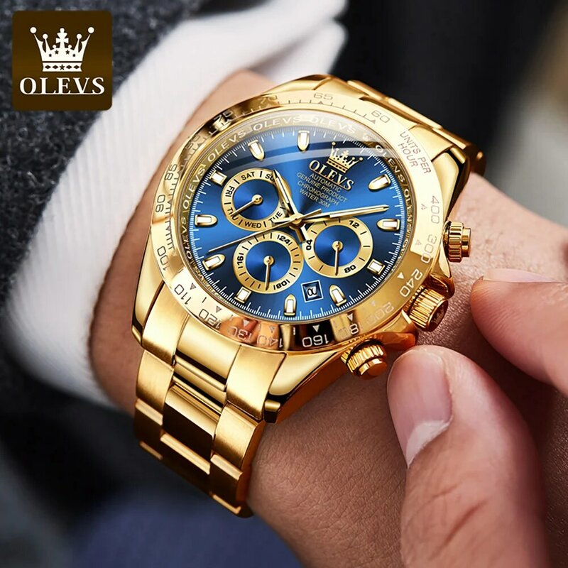 OLEVS Fashion Submariner w pełni automatyczne męskie zegarki na rękę stalowy pasek ze stali nierdzewnej automatyczne mechaniczne zegarki wodoodporne dla mężczyzn