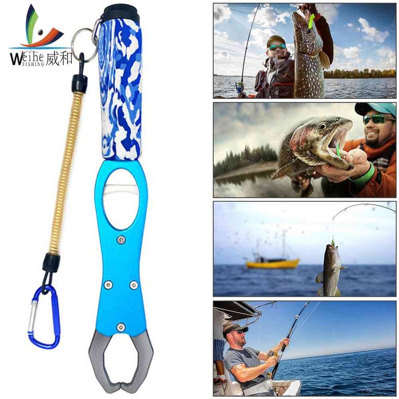 Liga de alumínio gancho de pesca lábio gripper leve portátil pesca aperto da mão 360 rotativo com escala pesca equipamento ferramenta