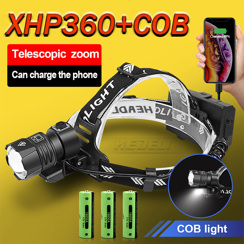 50000000LM XHP360 Мощный налобный фонарь для рыбалки USB Перезаряжаемый налобный фонарь XHP199 COB Фара для кемпинга Туризм Светодиодный налобный фонарик