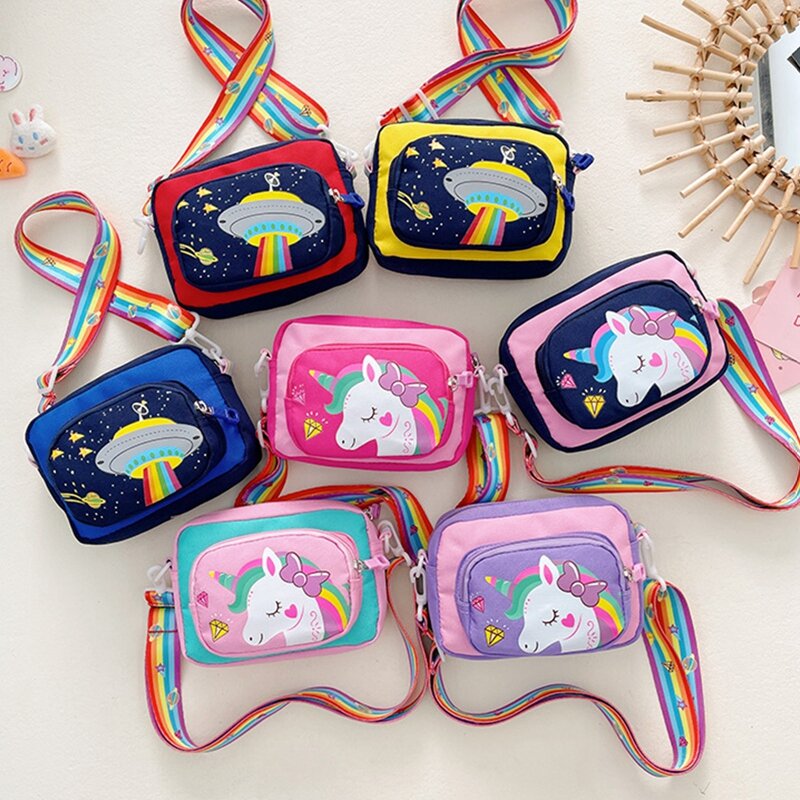 Tas Anak-anak Kartun Rainbow Pony Tas Ponsel Bayi Unicorn Tas Bahu Tunggal Kurir Aksesori Orang Tua-anak