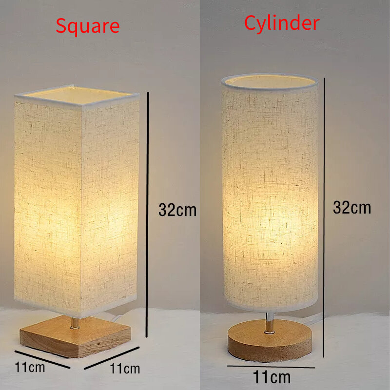 Minimalist Beside Table Lamp for Living Room Wooden Desk Light with Solid Fabric Shade for Bedroom USB Port DC5V 3W 100-240V