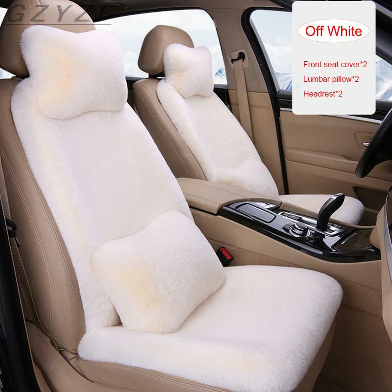Cojín de asiento de coche de piel auténtica de conejo para invierno, reposacabezas, soporte Lumbar Universal, funda de asiento de coche de felpa gruesa, capa para mantener el calor