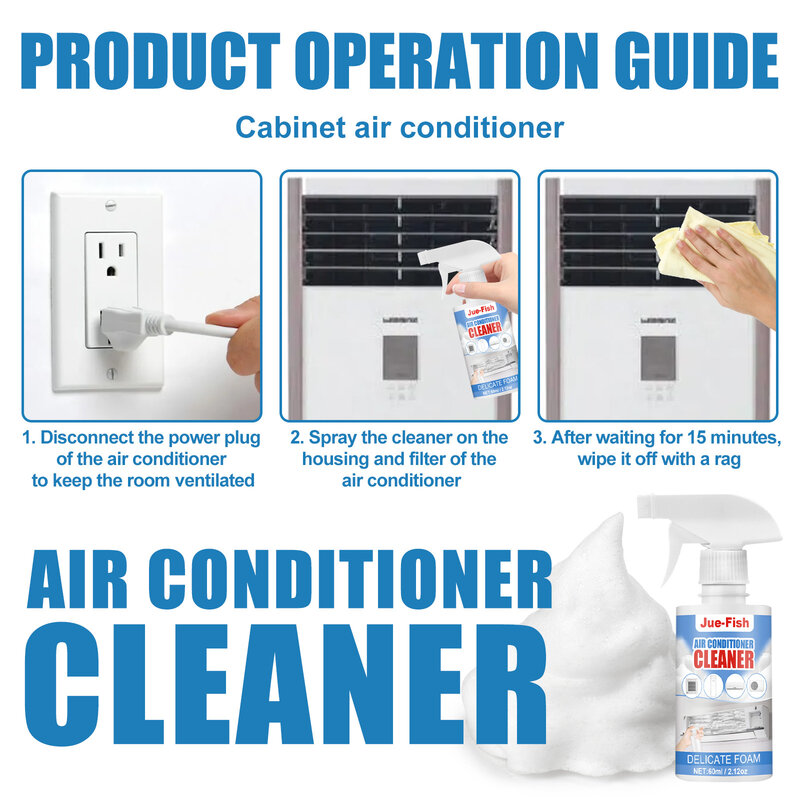 Detergente per condizionatore d'aria da 60ML multiuso senza lavaggio detergente schiumogeno pulizia potente per radiatori per auto pale del ventilatore
