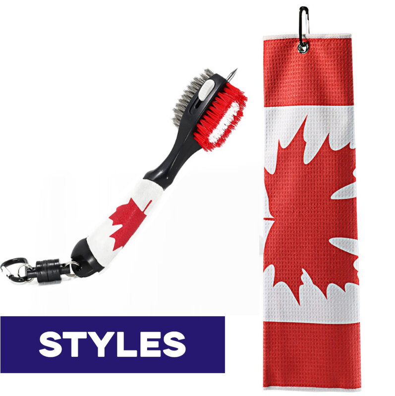 Toalla de Golf con bandera de Canadá + cepillo limpiador de surcos de Golf, Kit de limpieza de Golf, nuevo estilo