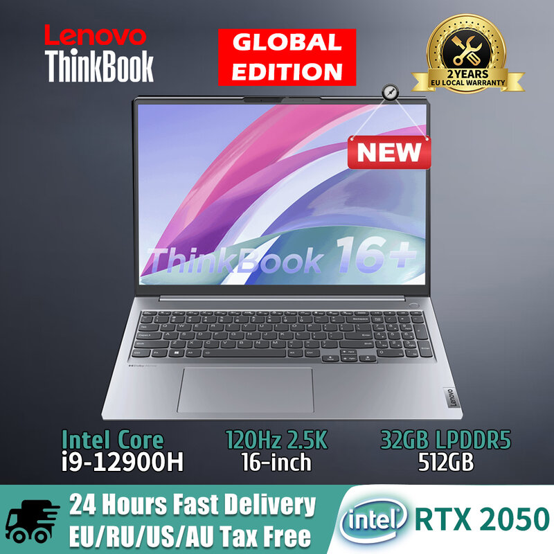 Novo Lenovo ThinkBook 16 + Laptop i9-12900H/i7-12700H/i5-12500H RTX2050 16G/32GB 512G/1T/2TB SSD 16 "2.5K 120Hz Computador Notebook