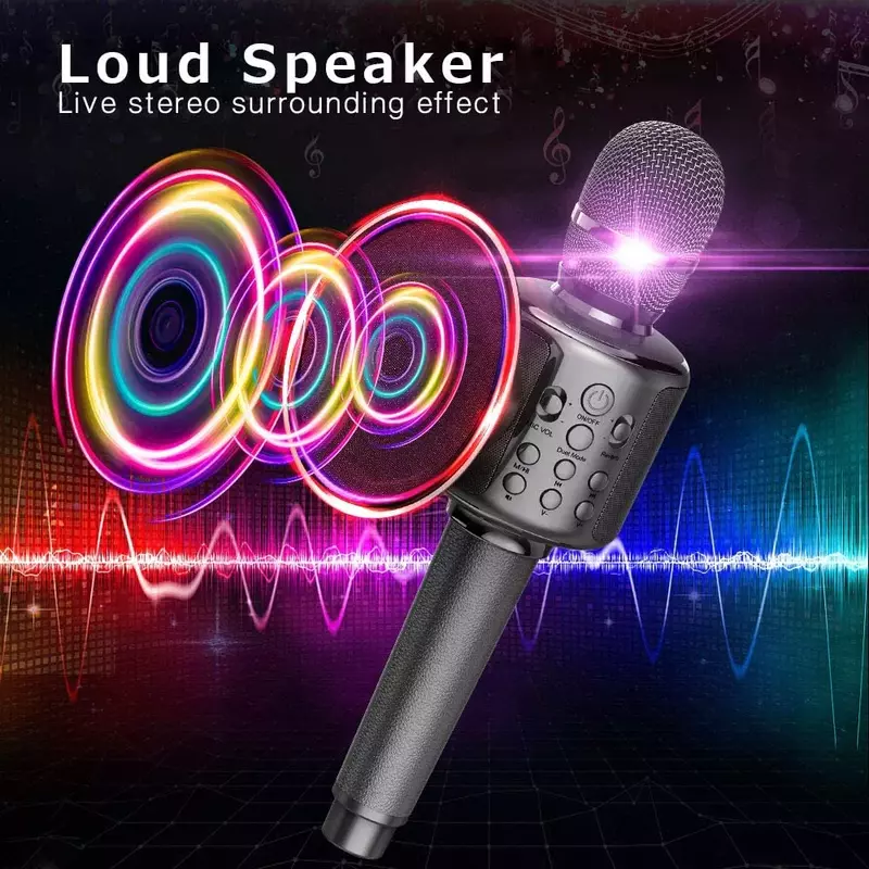 Micrófono de Karaoke, máquina de canto inalámbrica con Altavoz Bluetooth para Teléfono Celular/PC, altavoz de micrófono portátil de mano