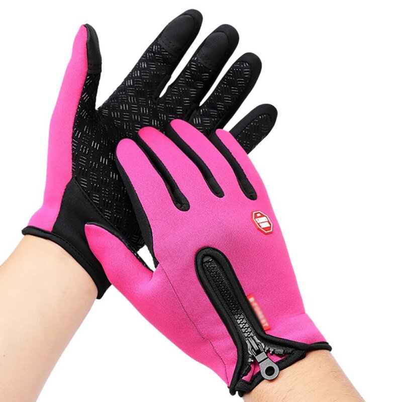 Мужские и женские зимние теплые лыжные перчатки, ветрозащитные термоперчатки, Нескользящие водонепроницаемые перчатки для сенсорных экранов, велосипедные перчатки, варежки на молнии