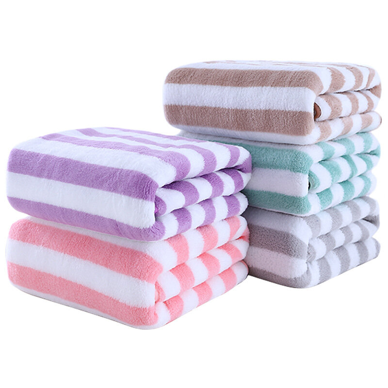 Koralowy aksamitny ręcznik w paski miękkie chłonne zagęszczone bez utrata włosów domowe szybkoschnący komfort Super miękki ręcznik dla dorosłych