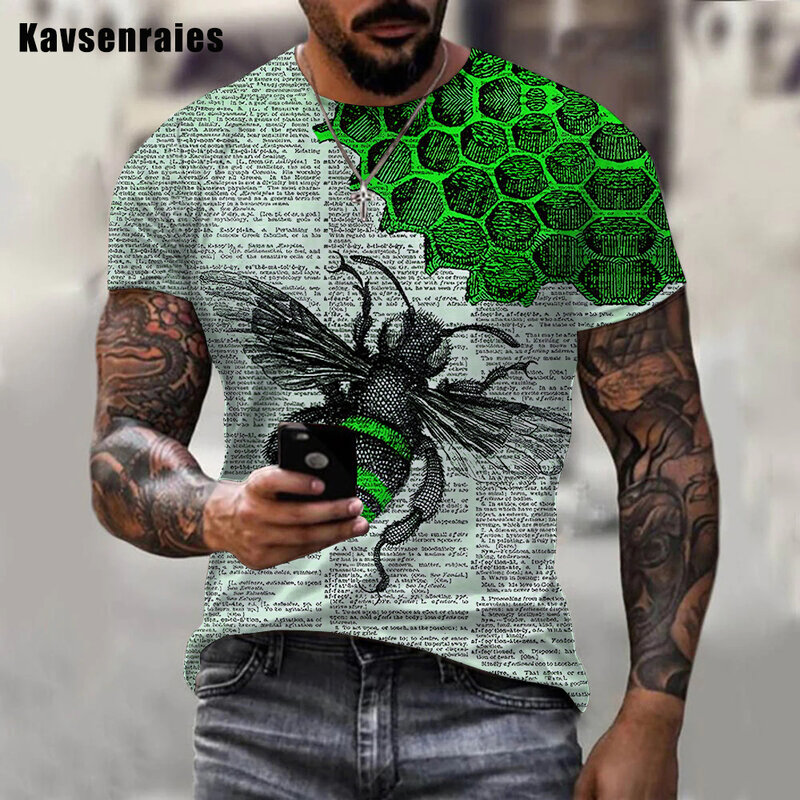 T-shirt manches courtes col rond homme, décontracté, respirant, surdimensionné, avec impression abeille et animaux en 3D, haute qualité, 2022