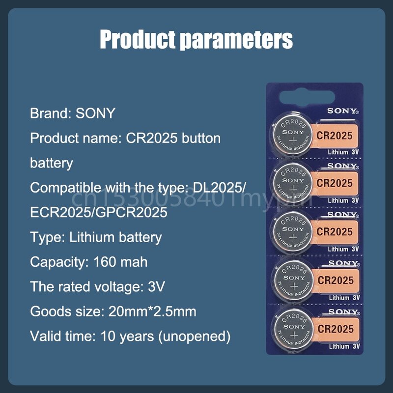 SONY Original CR2025 DL2025 ECR2025 BR2025 2025 3V Lithium แบตเตอรี่รถรีโมทคอนโทรลน้ำหนักแบตเตอรี่