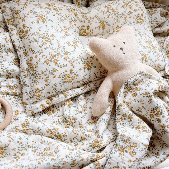 Almohada de algodón con flores coreanas para bebé recién nacido, ropa de cama de muselina Floral, cojín decorativo para bebé
