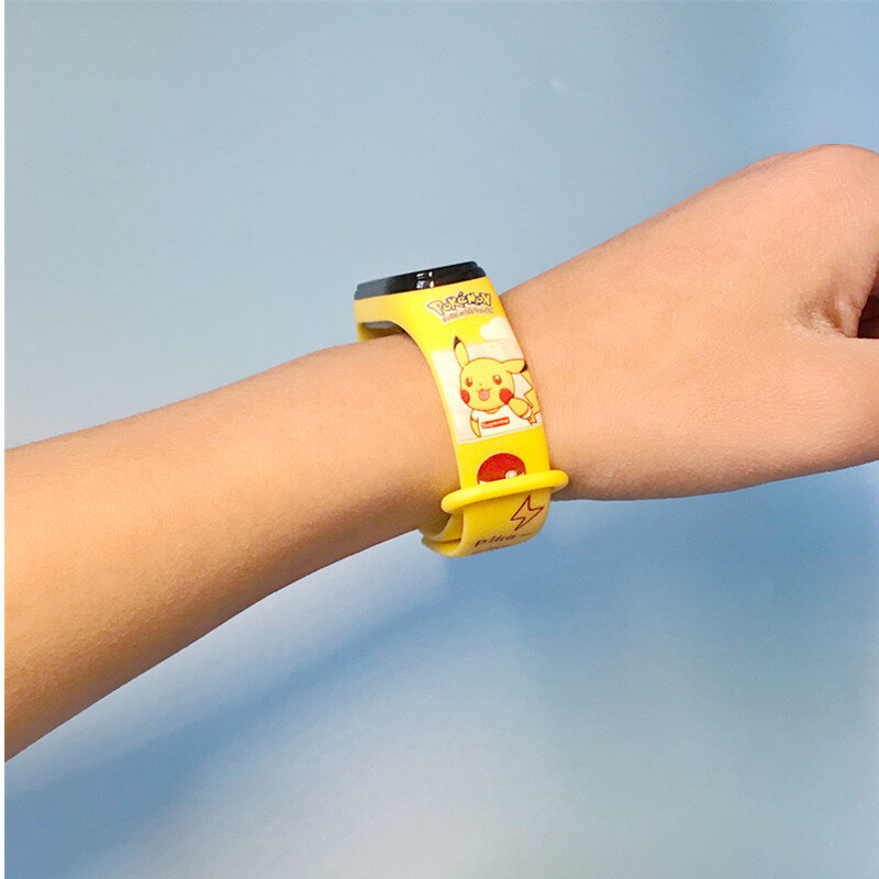 Pokemon pasek elektroniczny zegarek LED moda kolorowy bransoletka dotykowy wodoodporna postać z Anime Pikachu edukacyjne dla dzieci