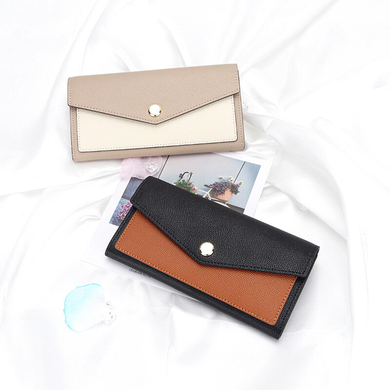 Luxus Brieftasche Damen Leder Lange Brieftasche Tasche 2022 Neue Mode Kontrast Farbe Kupplung Leder Leder