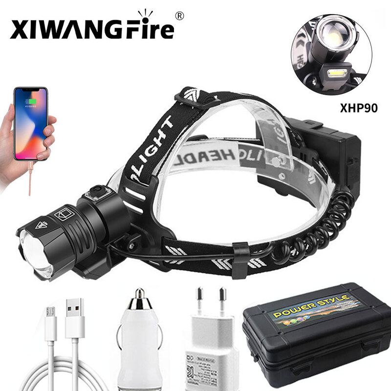 XIWANGFIRE 18650 XHP50 LED Đèn Pha Sạc USB Đèn Pha XHP100 Đèn Pin XHP100 Mạnh Zoom Chống Nước Đèn Pha