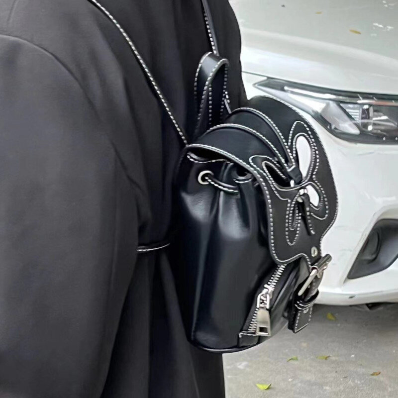 Mini mochila con diseño de mariposa para mujer, mochila ahuecada Vintage, Mini Bolso Negro Retro para mujer