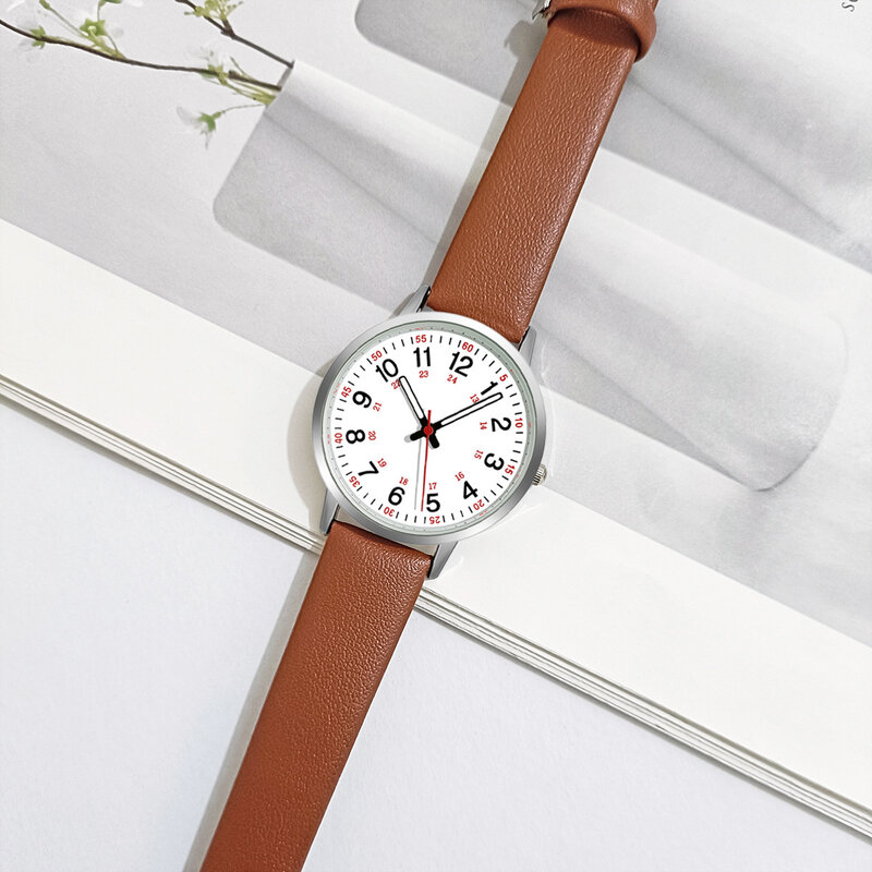 حزام من الجلد كوارتز ساعة معصم ، حركة رخيصة ساعة طبية للطلاب ممرضة