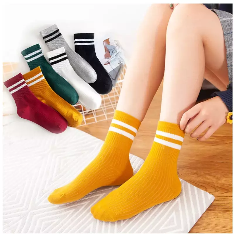 Calcetines cortos de algodón a rayas para niña, calcetín informal, suave, para primavera y otoño