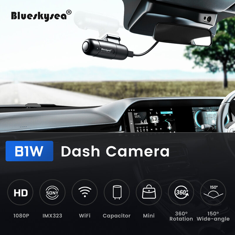 Blueskysea b1w traço câmera do carro dvr completo hd 1080p mini wifi traço cam 360 graus girar modo de estacionamento imx323 carro dashboard gravador
