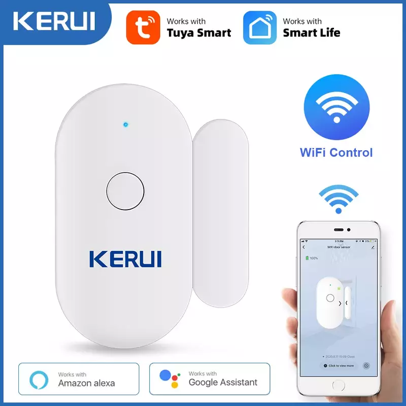 KERUI – détecteur d'ouverture/fermeture de porte/fenêtre pour maison connectée Tuya, wi-fi, détecteur d'ouverture/fermeture de porte/fenêtre, interrupteur magnétique, système de sécurité pour voiture/jardin, alerte, application