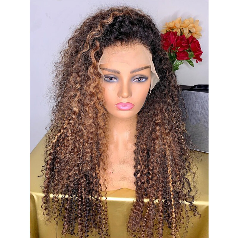 Soft 23A Grade 100% Human Hair Long Highlight Blonde Kinky Curly European Jewish full Lace Wig For Women With Baby Hair Glueless